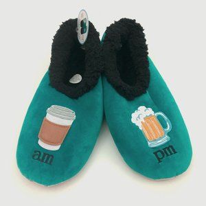 Snoozies Men's AM PM Coffee Beer Slippers Blue/Green Large 11/12